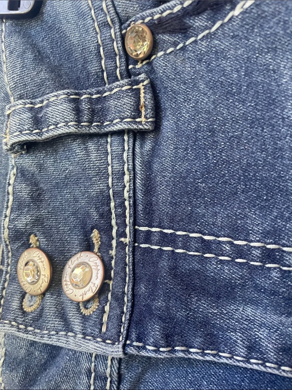 Embellished Dark Blue Thick Stitch Flare Bootcut Curvy Jeans for Women Sz 10